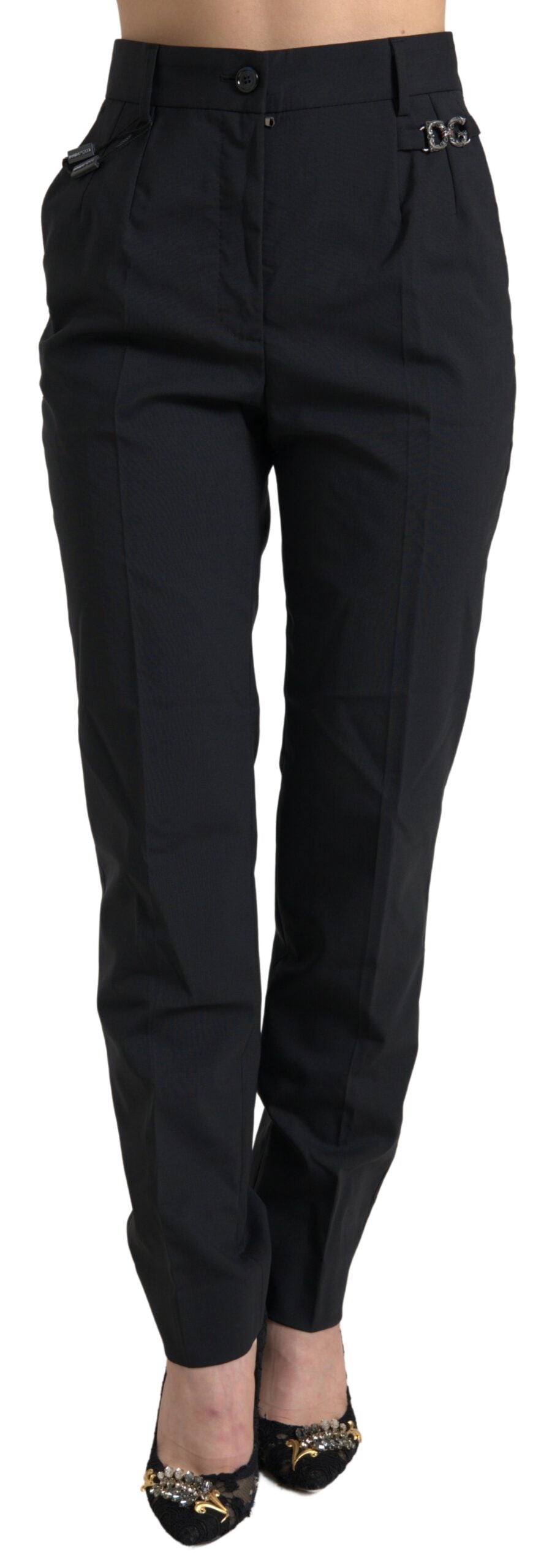 Dolce & Gabbana Black Wool High Waist Tapered Pants -   -  Dolce & Gabbana.