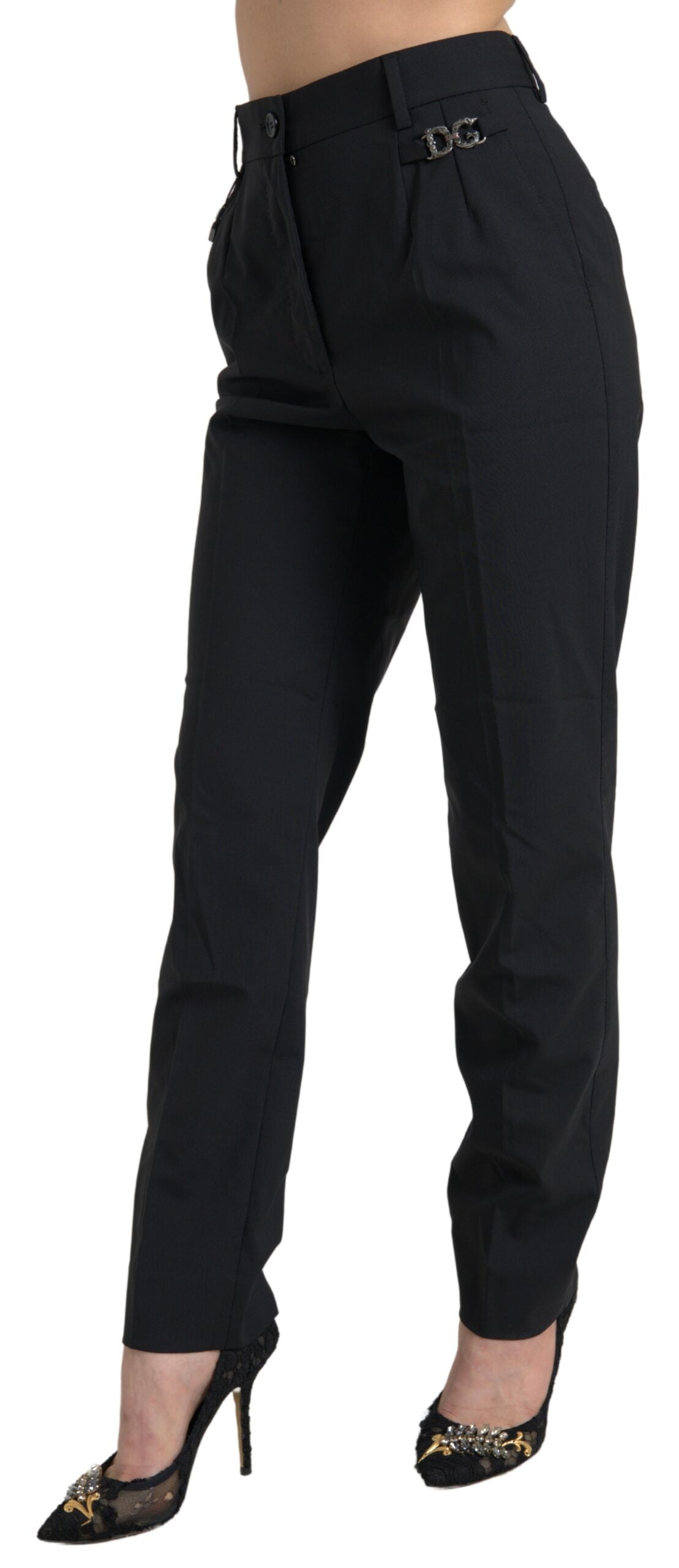 Dolce & Gabbana Black Wool High Waist Tapered Pants -   -  Dolce & Gabbana.