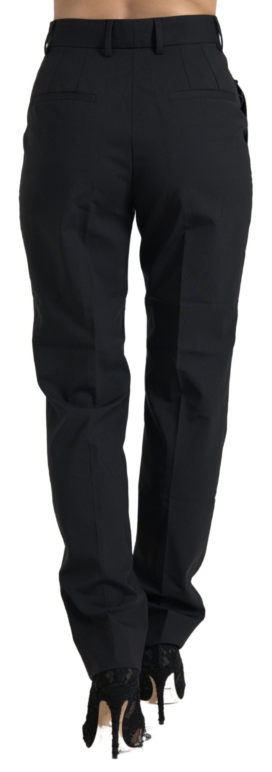 Dolce & Gabbana Black Wool High Waist Tapered Pants -   -  Dolce & Gabbana.