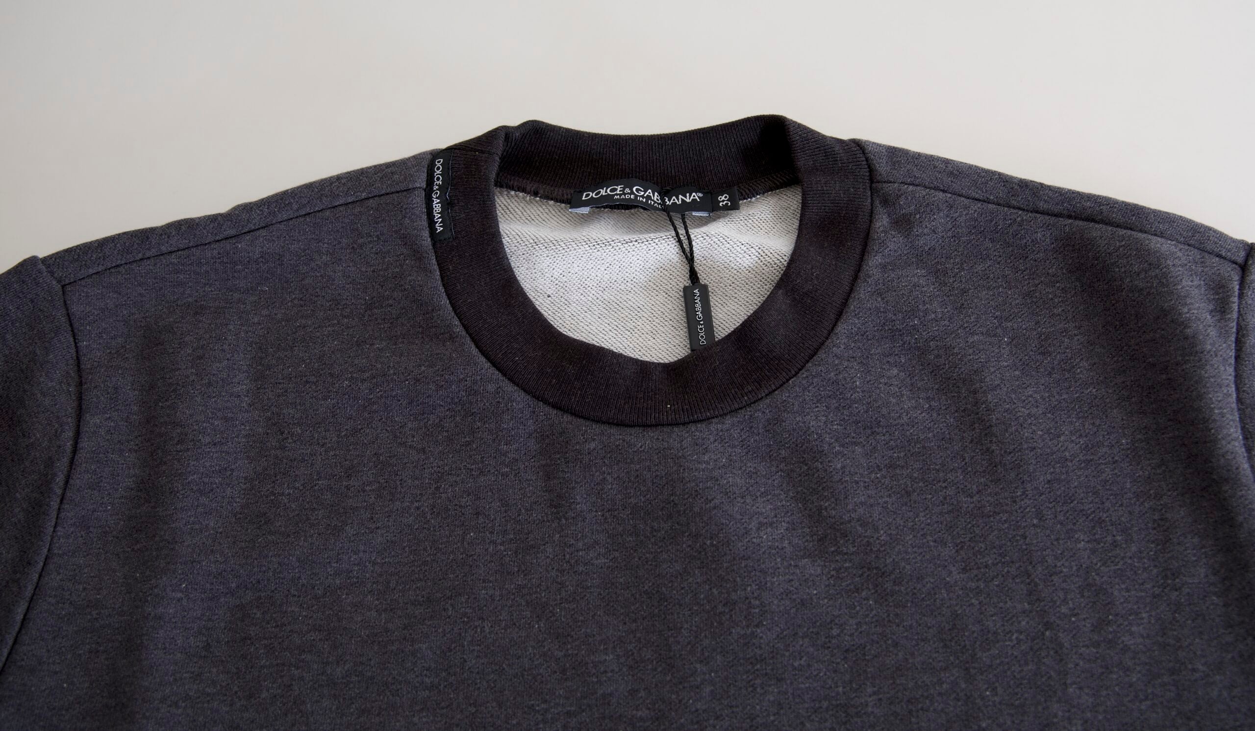 Dolce & Gabbana Dark Gray Cotton Crew Neck Pullover Sweater -   -  Dolce & Gabbana.
