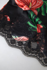 Dolce & Gabbana Black Anthurium Print Silk Camisole Top Underwear -   -  Dolce & Gabbana.