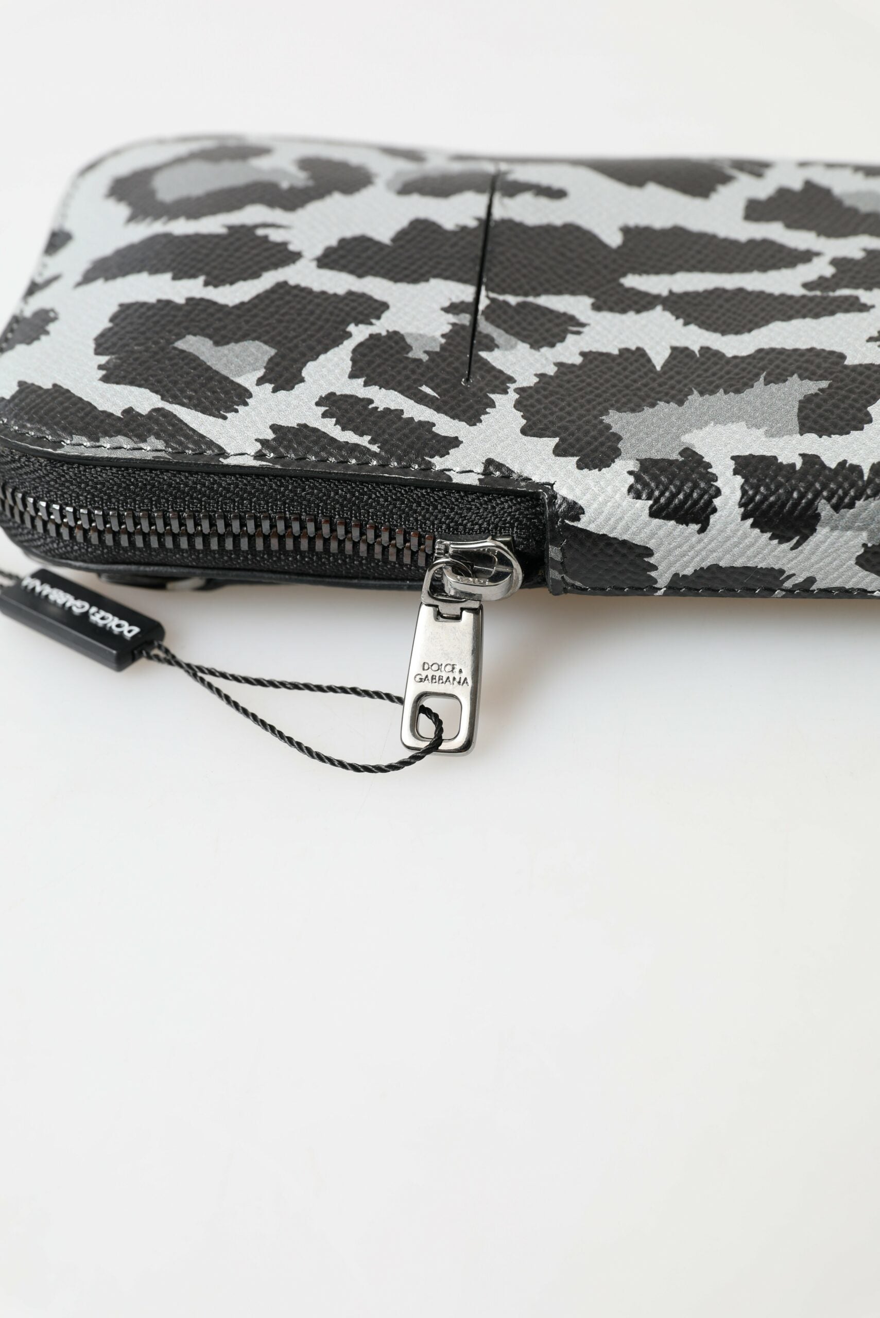 Dolce & Gabbana Gray Leopard Leather Men Purse Crossbody Sling Phone Bag -   -  Dolce & Gabbana.