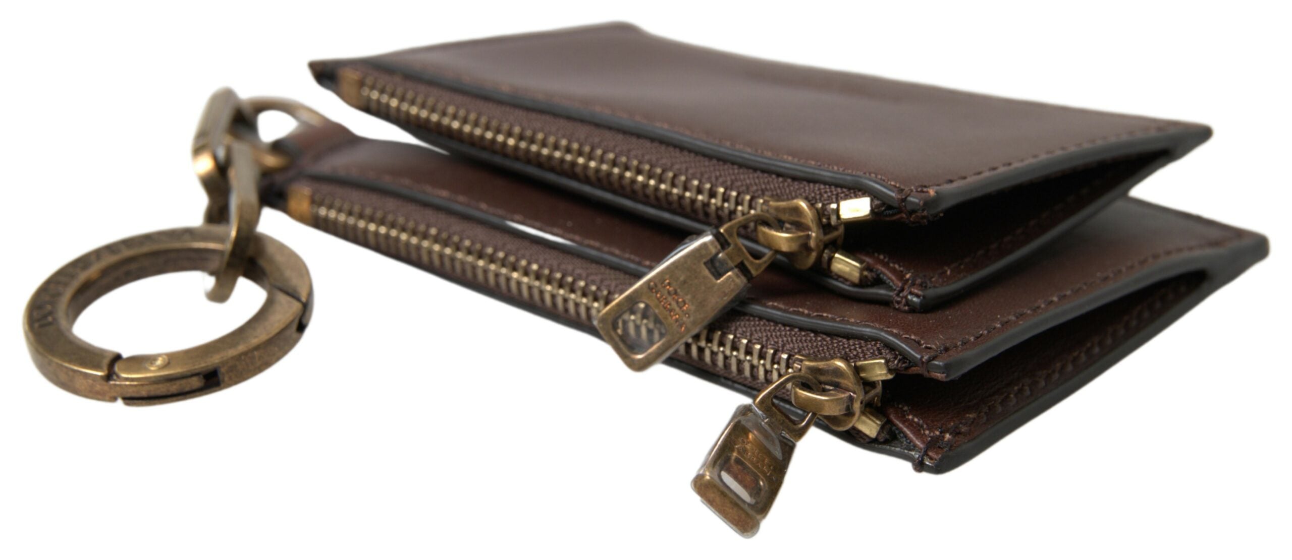 Dolce & Gabbana Brown Leather Zip Logo Keyring Coin Purse Wallet -   -  Dolce & Gabbana.