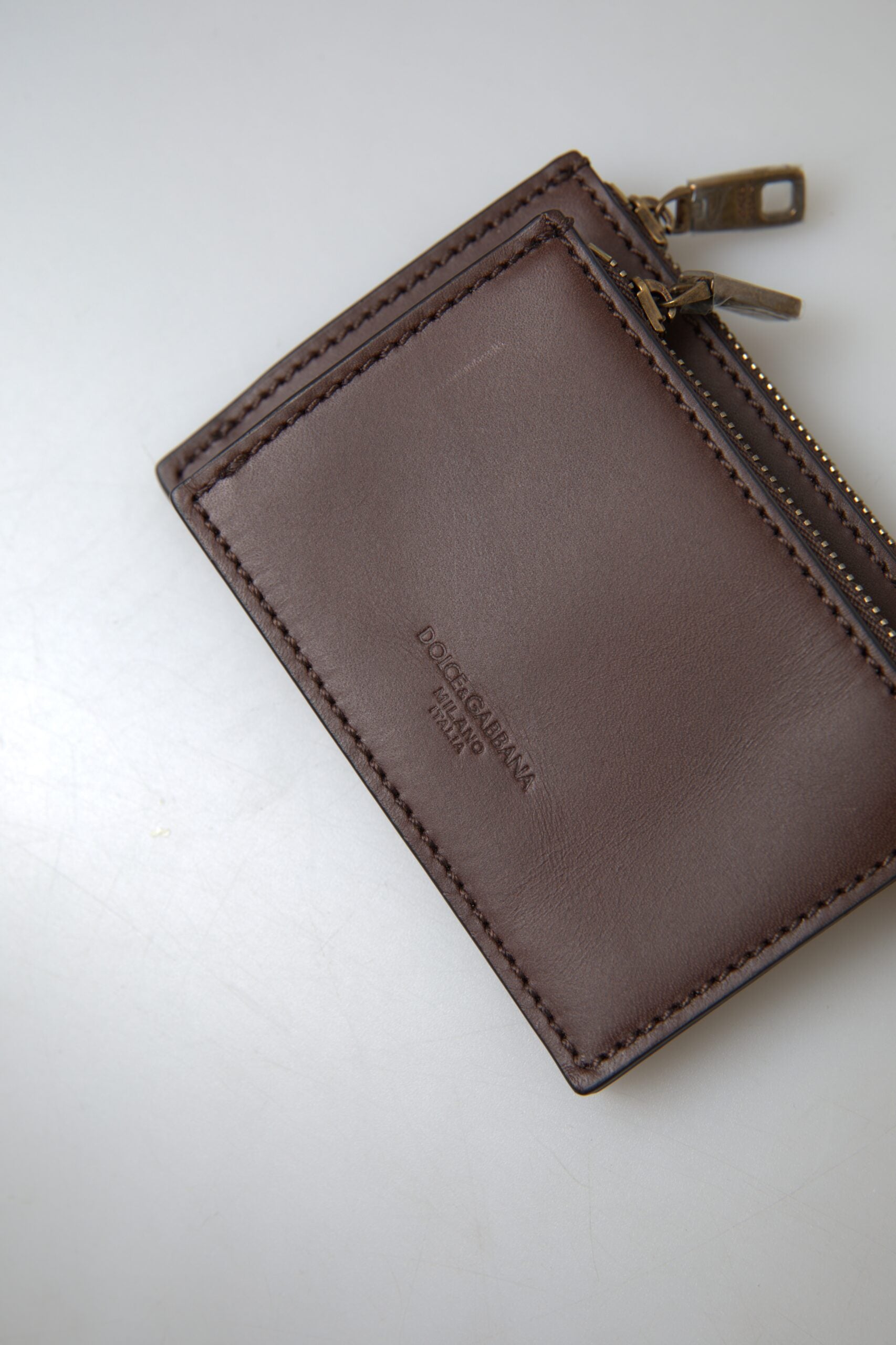 Dolce & Gabbana Brown Leather Zip Logo Keyring Coin Purse Wallet -   -  Dolce & Gabbana.