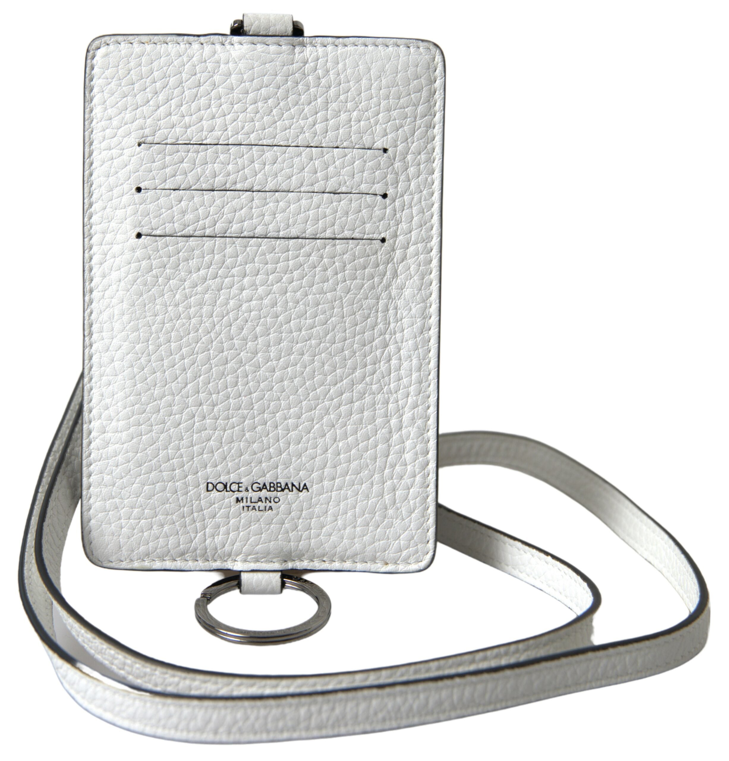 Dolce & Gabbana White Leather Lanyard Logo Card Holder Men Wallet -  Leather Card Holder for Men -  Dolce & Gabbana.