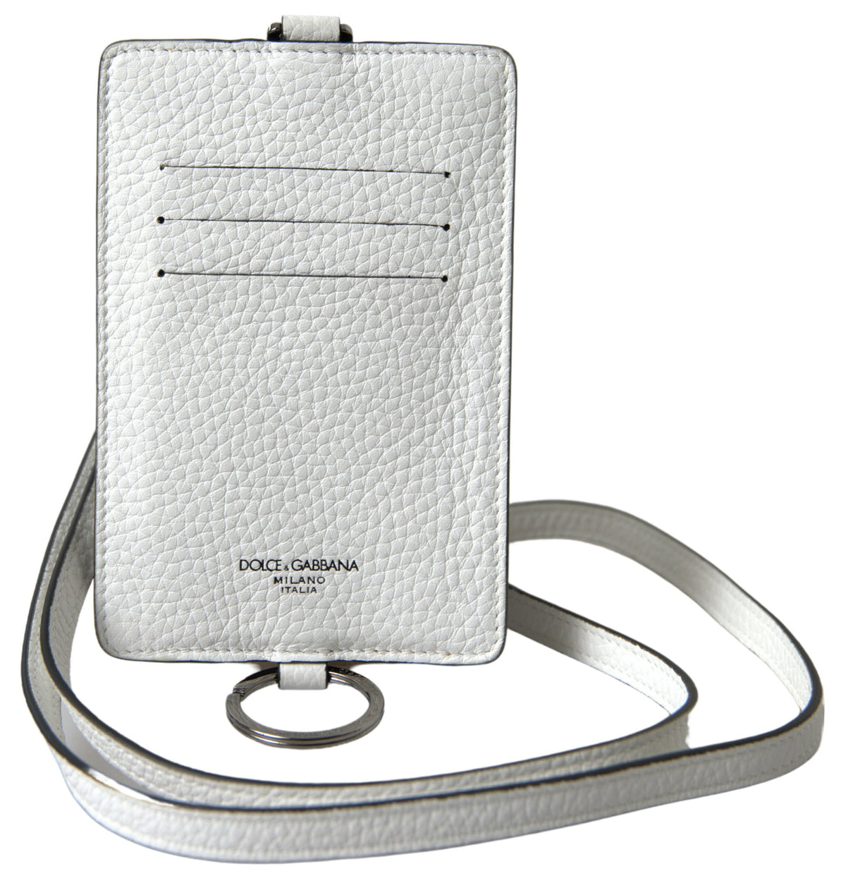 Dolce & Gabbana White Leather Lanyard Logo Card Holder Men Wallet -  Leather Card Holder for Men -  Dolce & Gabbana.