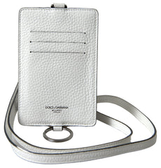 Dolce & Gabbana White Leather Lanyard Logo Card Holder Men Wallet -  Leather Card Holder for Men -  Dolce & Gabbana.