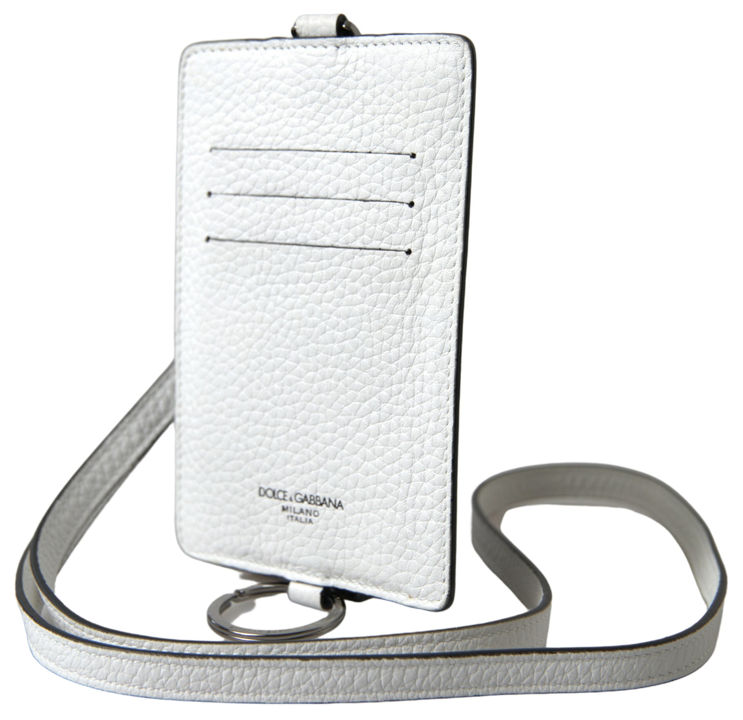 Dolce & Gabbana White Leather Lanyard Logo Card Holder Men Wallet -  Leather Card Holder for Men -  Dolce & Gabbana.