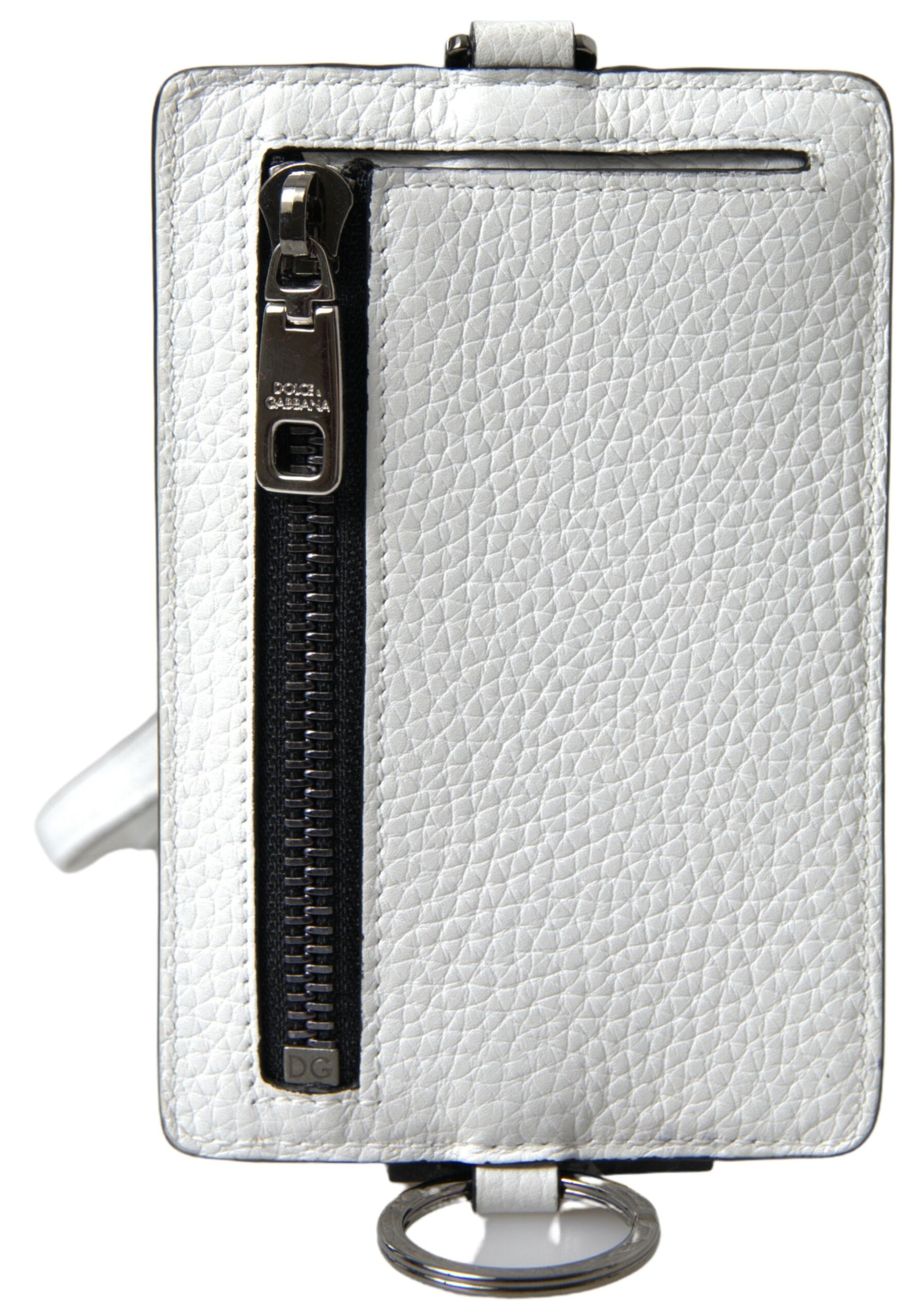 Dolce & Gabbana White Leather Lanyard Logo Card Holder Men Wallet -  Leather Card Holder for Men -  Dolce & Gabbana.