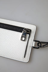 Dolce & Gabbana White Leather Lanyard Logo Card Holder Men Wallet -  Leather Card Holder for Men -  Dolce & Gabbana.