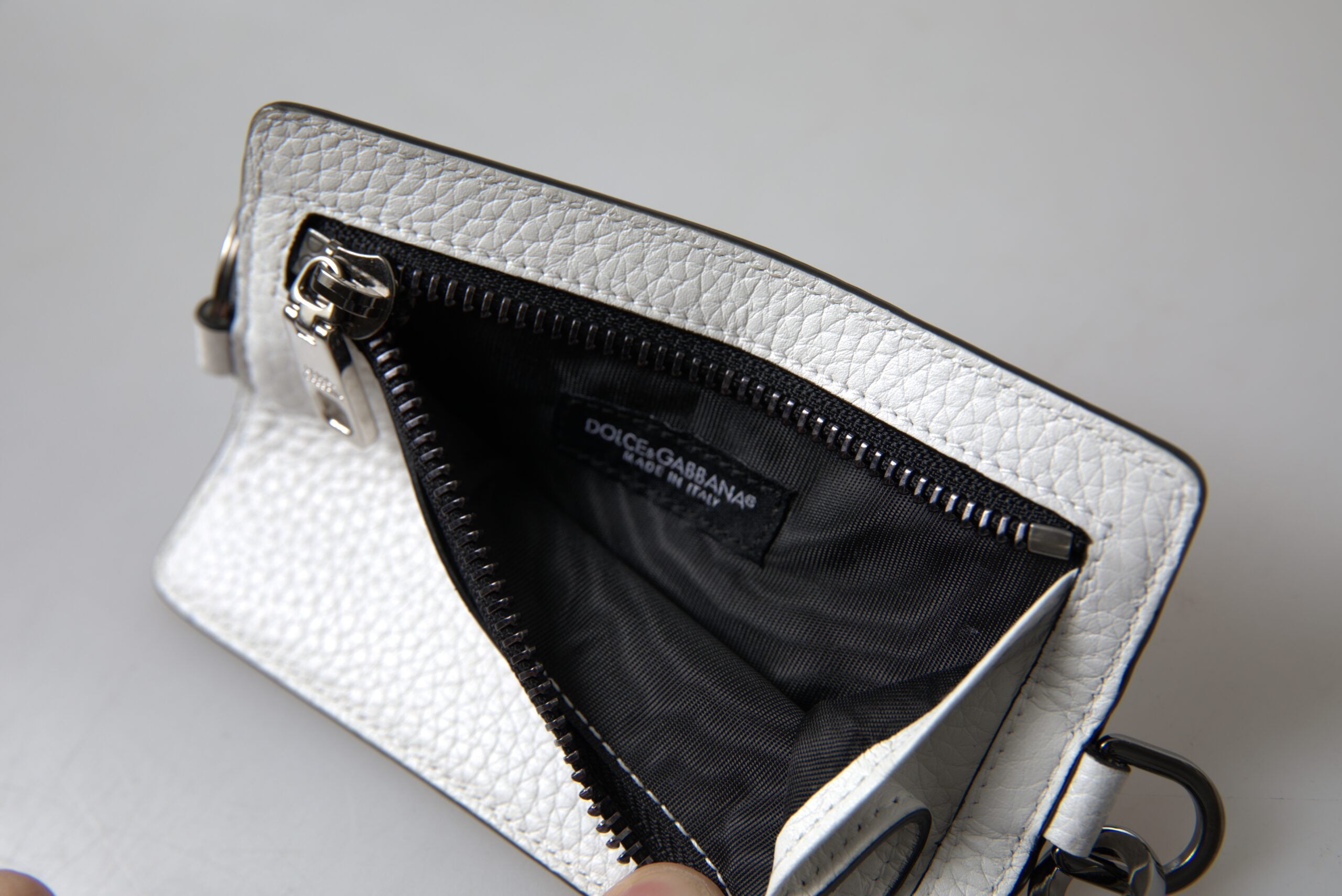Dolce & Gabbana White Leather Lanyard Logo Card Holder Men Wallet -  Leather Card Holder for Men -  Dolce & Gabbana.