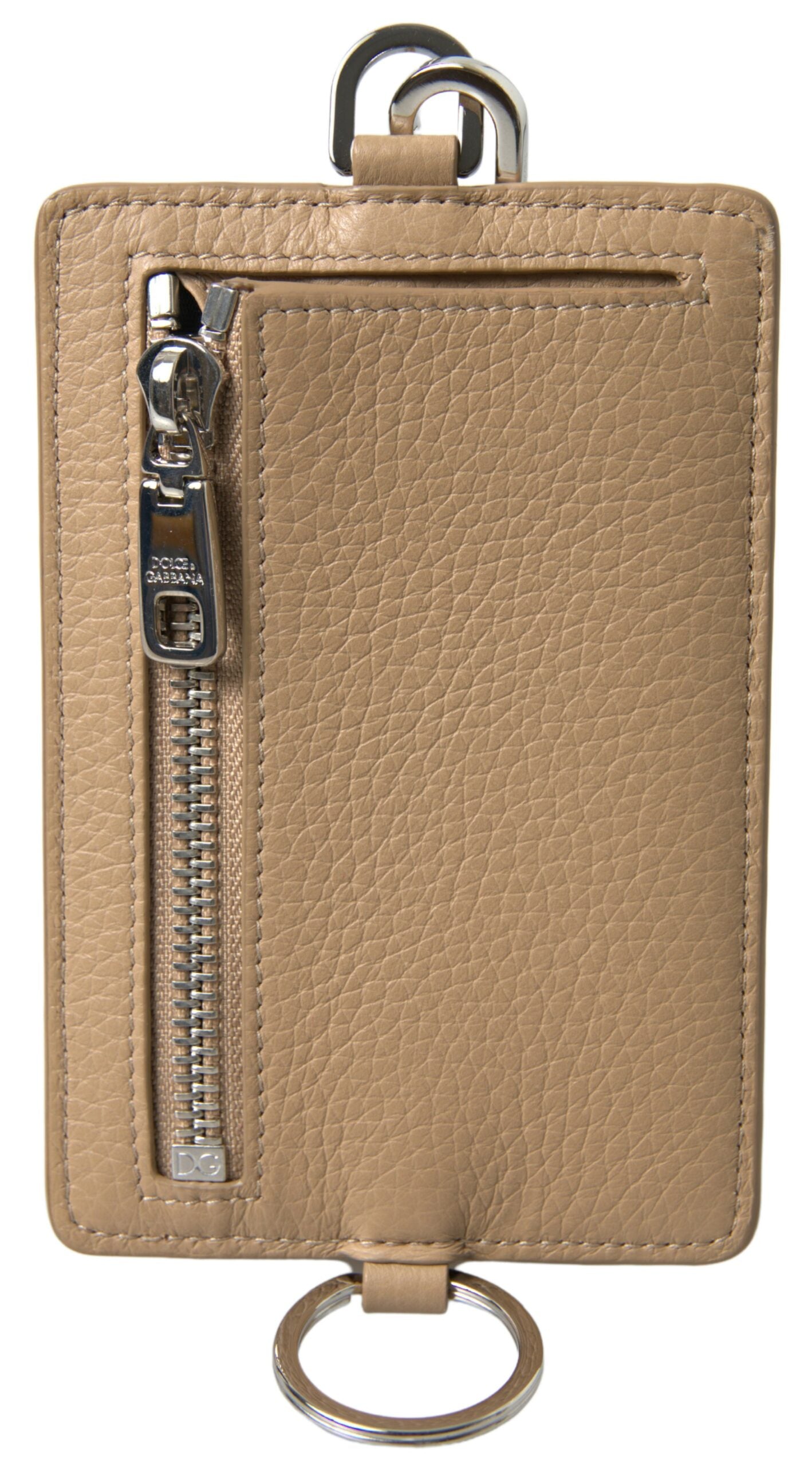 Dolce & Gabbana Beige Leather Lanyard Logo Card Holder Men Wallet -  Leather Card Holder for Men -  Dolce & Gabbana.