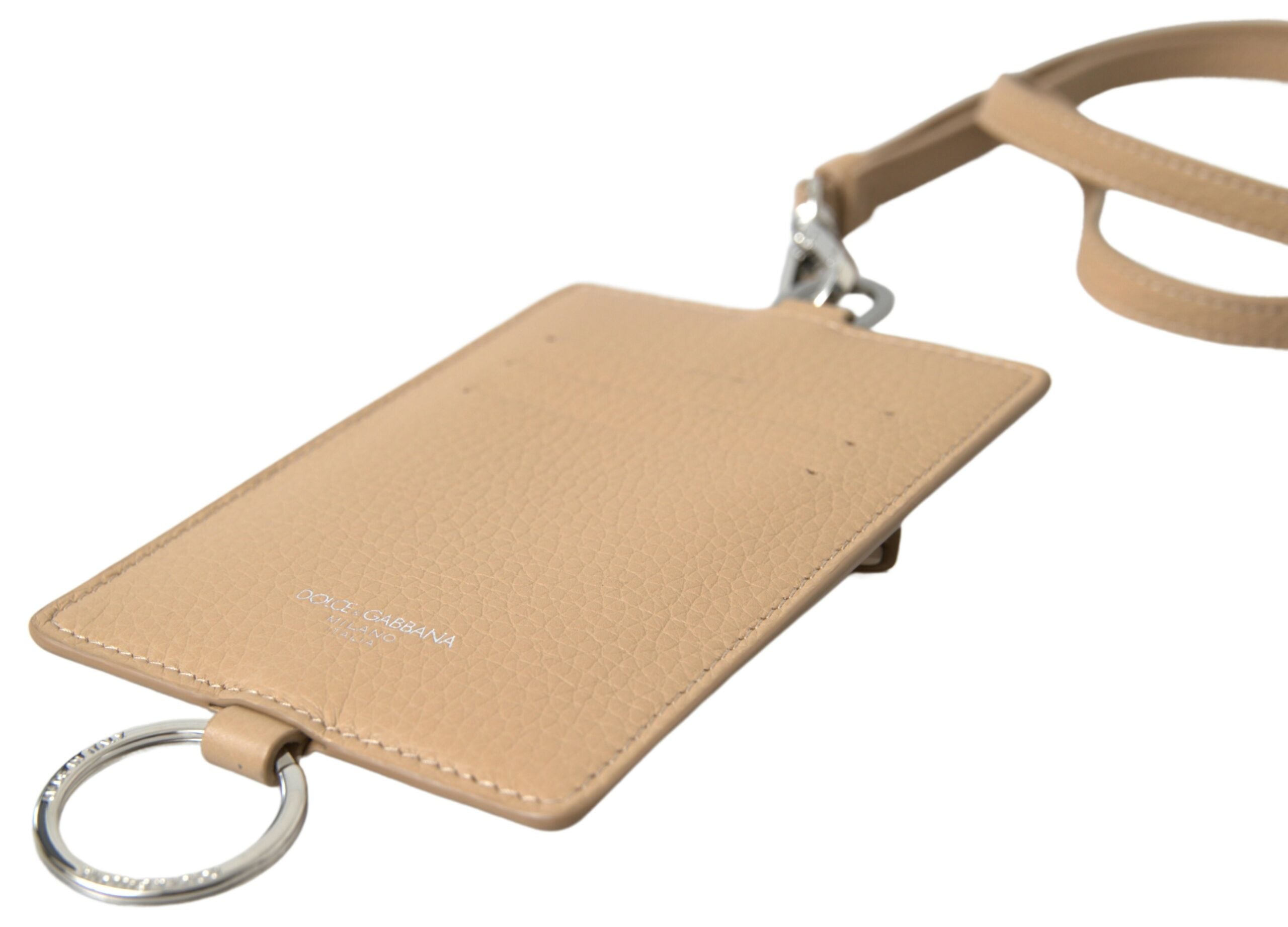 Dolce & Gabbana Beige Leather Lanyard Logo Card Holder Men Wallet -  Leather Card Holder for Men -  Dolce & Gabbana.