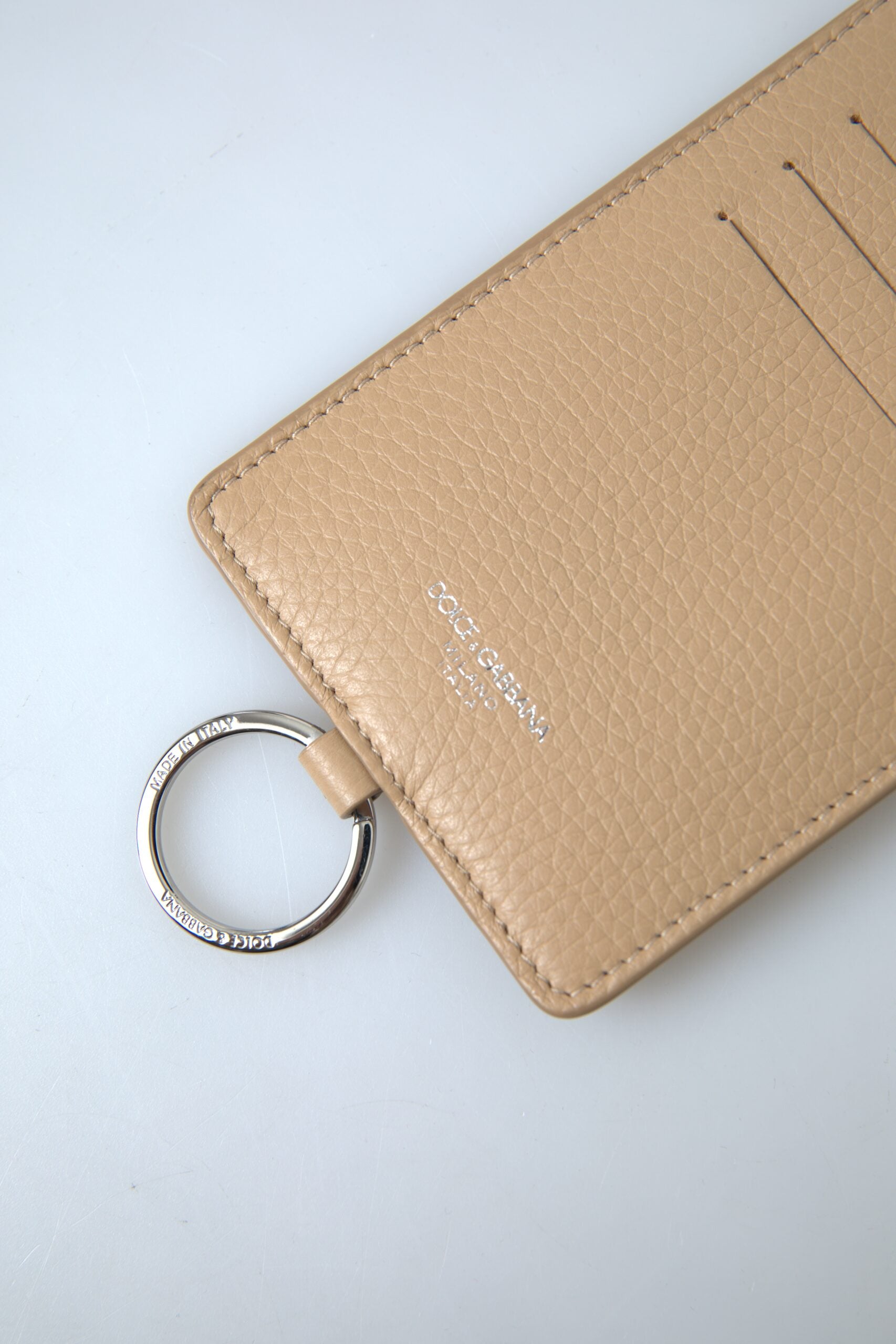 Dolce & Gabbana Beige Leather Lanyard Logo Card Holder Men Wallet -  Leather Card Holder for Men -  Dolce & Gabbana.