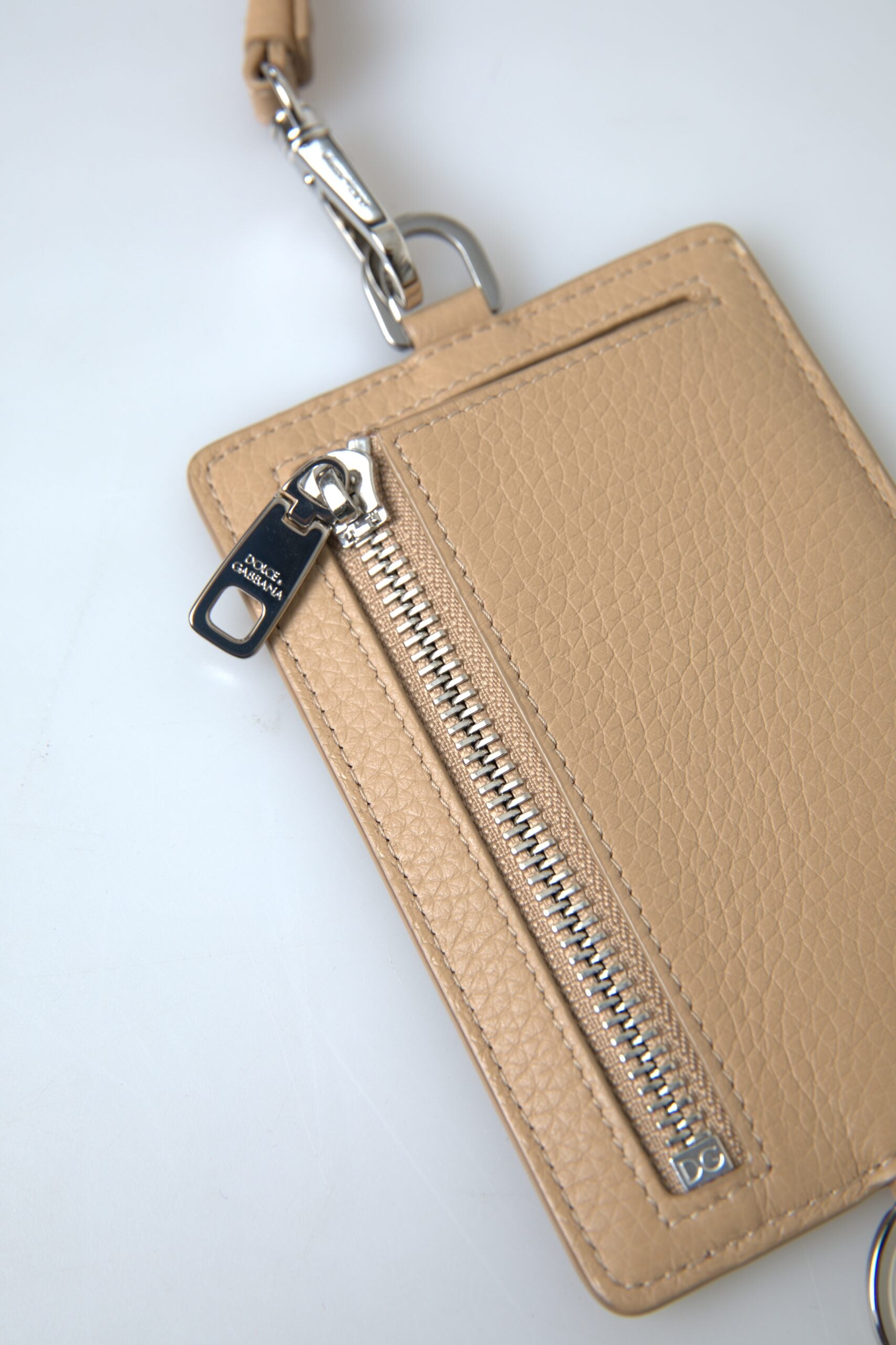 Dolce & Gabbana Beige Leather Lanyard Logo Card Holder Men Wallet -  Leather Card Holder for Men -  Dolce & Gabbana.