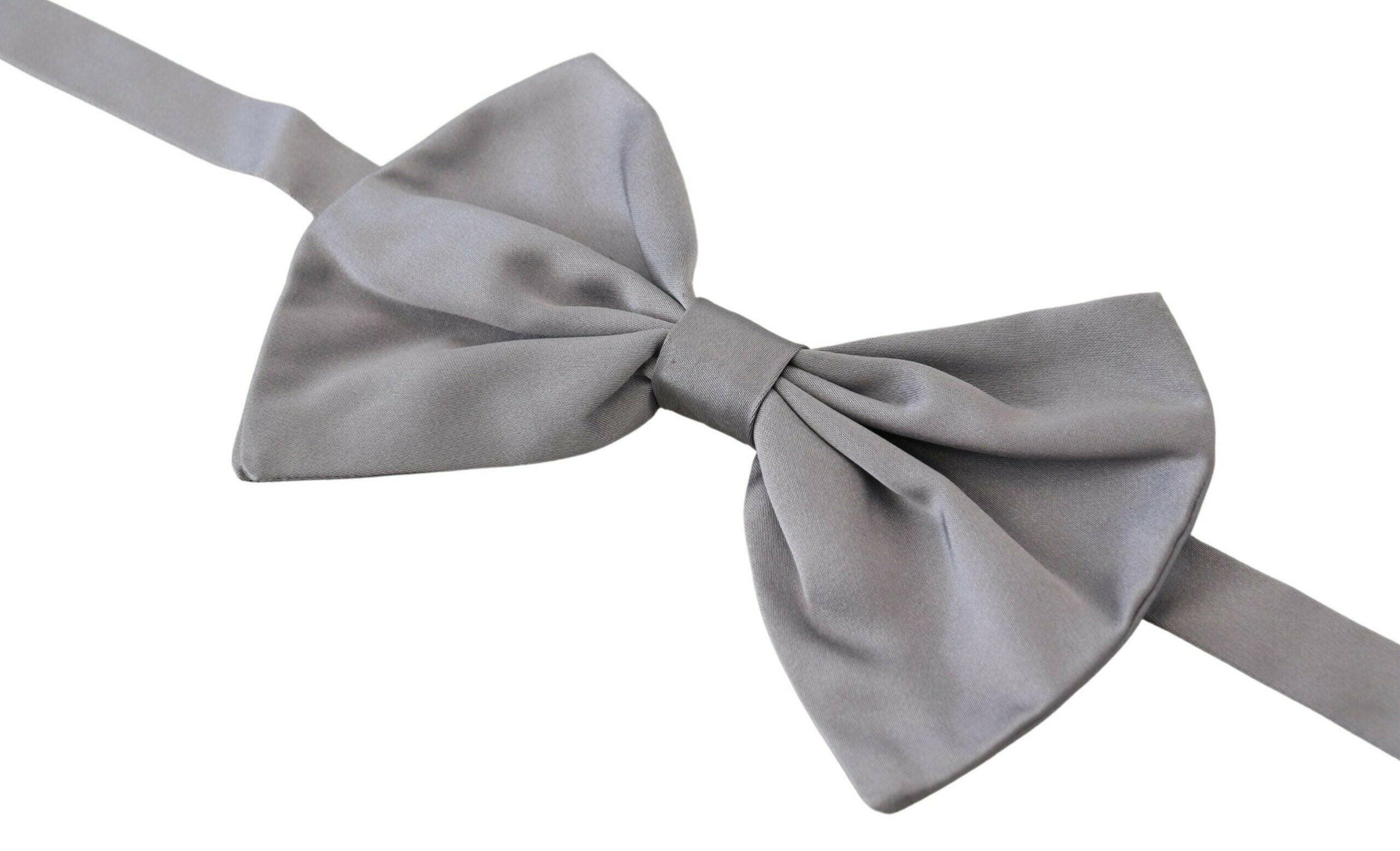 Dolce & Gabbana Bow Tie Men Silver Gray Silk Adjustable Neck Papillon -  Neckties, Men -  Dolce & Gabbana.