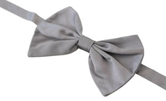 Dolce & Gabbana Bow Tie Men Silver Gray Silk Adjustable Neck Papillon -  Neckties, Men -  Dolce & Gabbana.