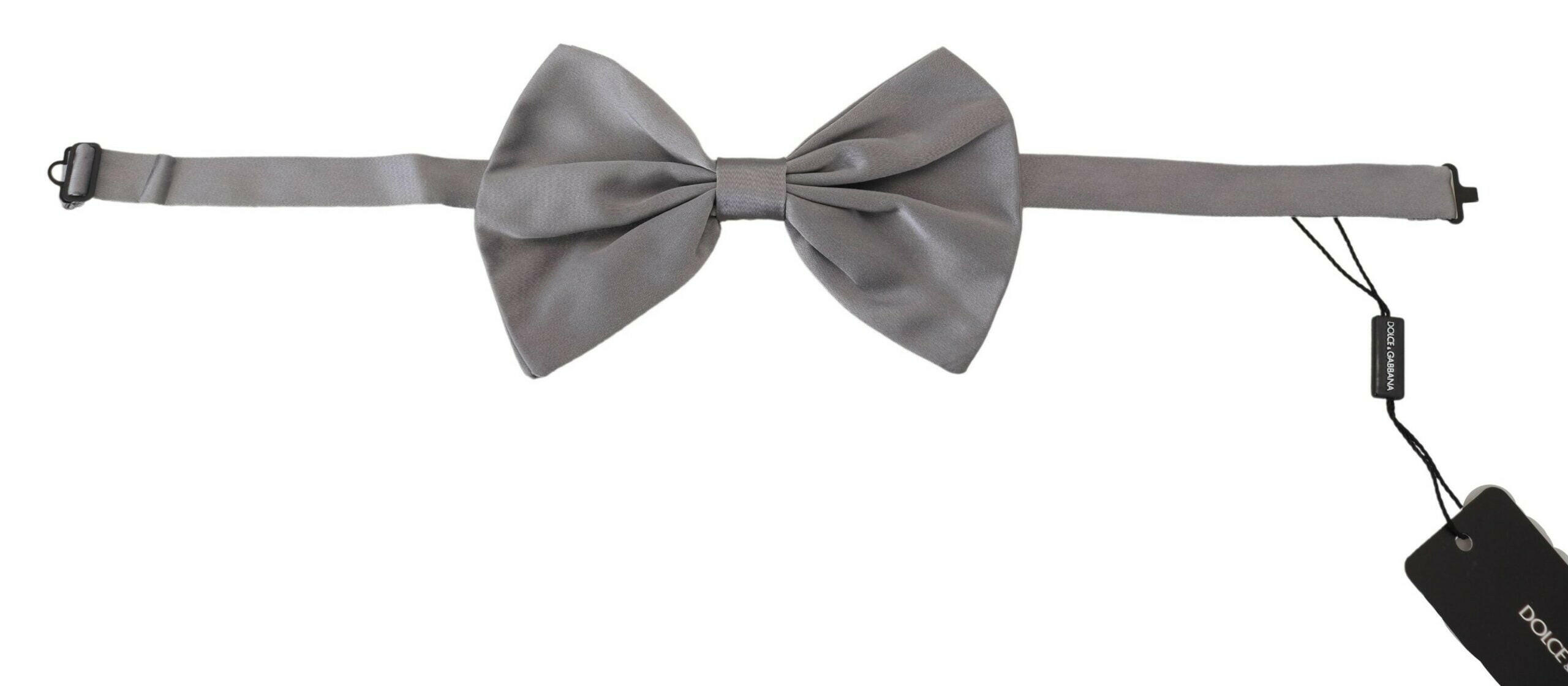 Dolce & Gabbana Bow Tie Men Silver Gray Silk Adjustable Neck Papillon -  Neckties, Men -  Dolce & Gabbana.