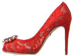 Dolce & Gabbana Red Taormina Lace Crystal Heels Pumps Shoes -   -  Dolce & Gabbana.