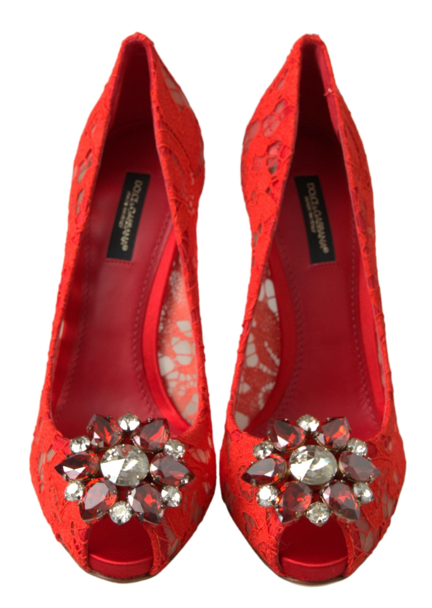 Dolce & Gabbana Red Taormina Lace Crystal Heels Pumps Shoes -   -  Dolce & Gabbana.
