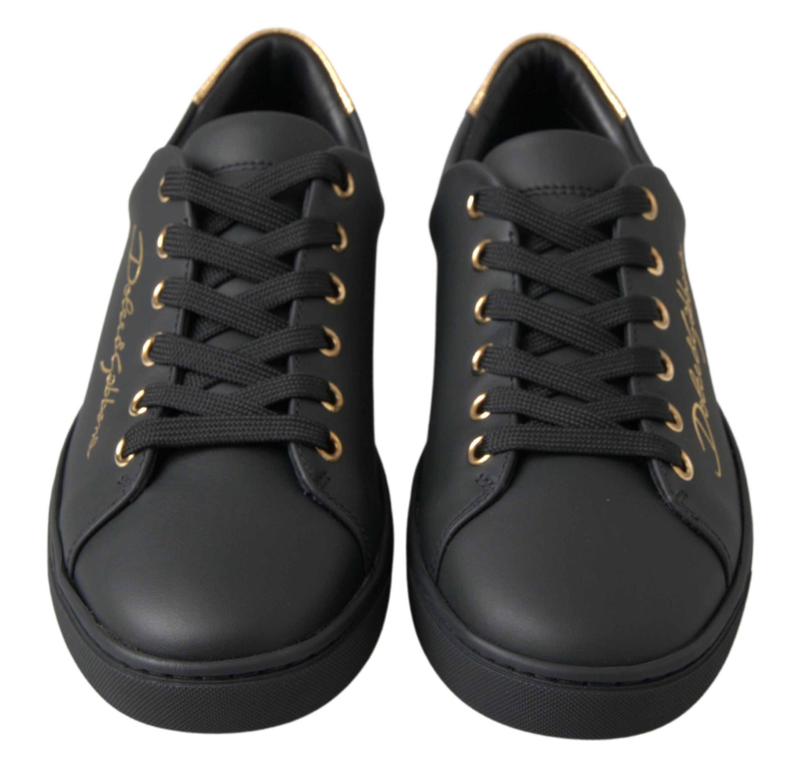 Dolce & Gabbana Black Gold Leather Classic Sneakers Shoes -   -  Dolce & Gabbana.