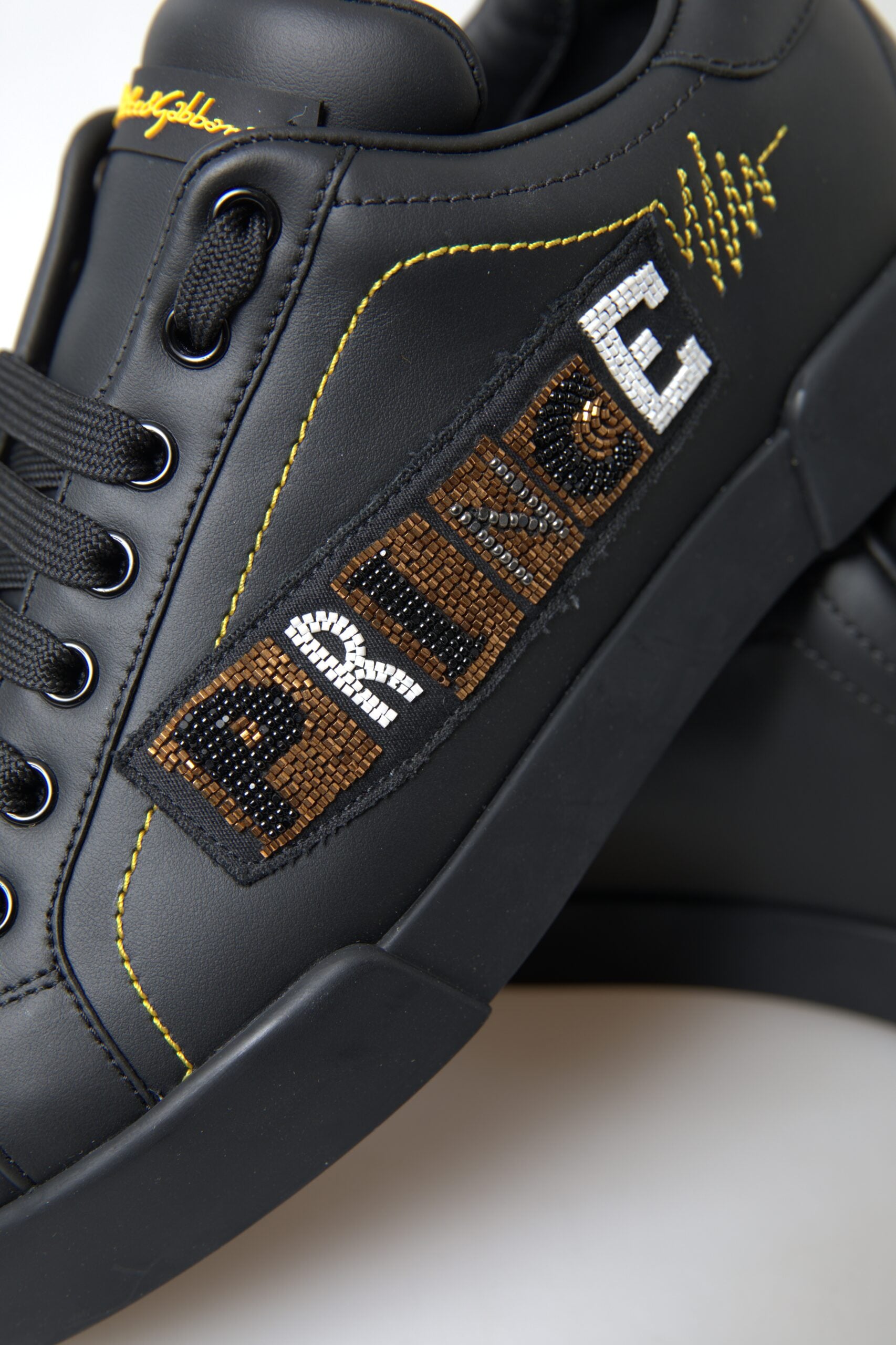 Dolce & Gabbana Black Leather Portofino Prince Sneakers -   -  Dolce & Gabbana.