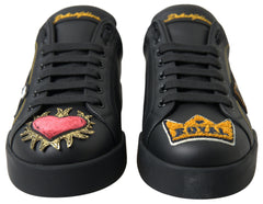 Dolce & Gabbana Black Leather Portofino Prince Sneakers -   -  Dolce & Gabbana.