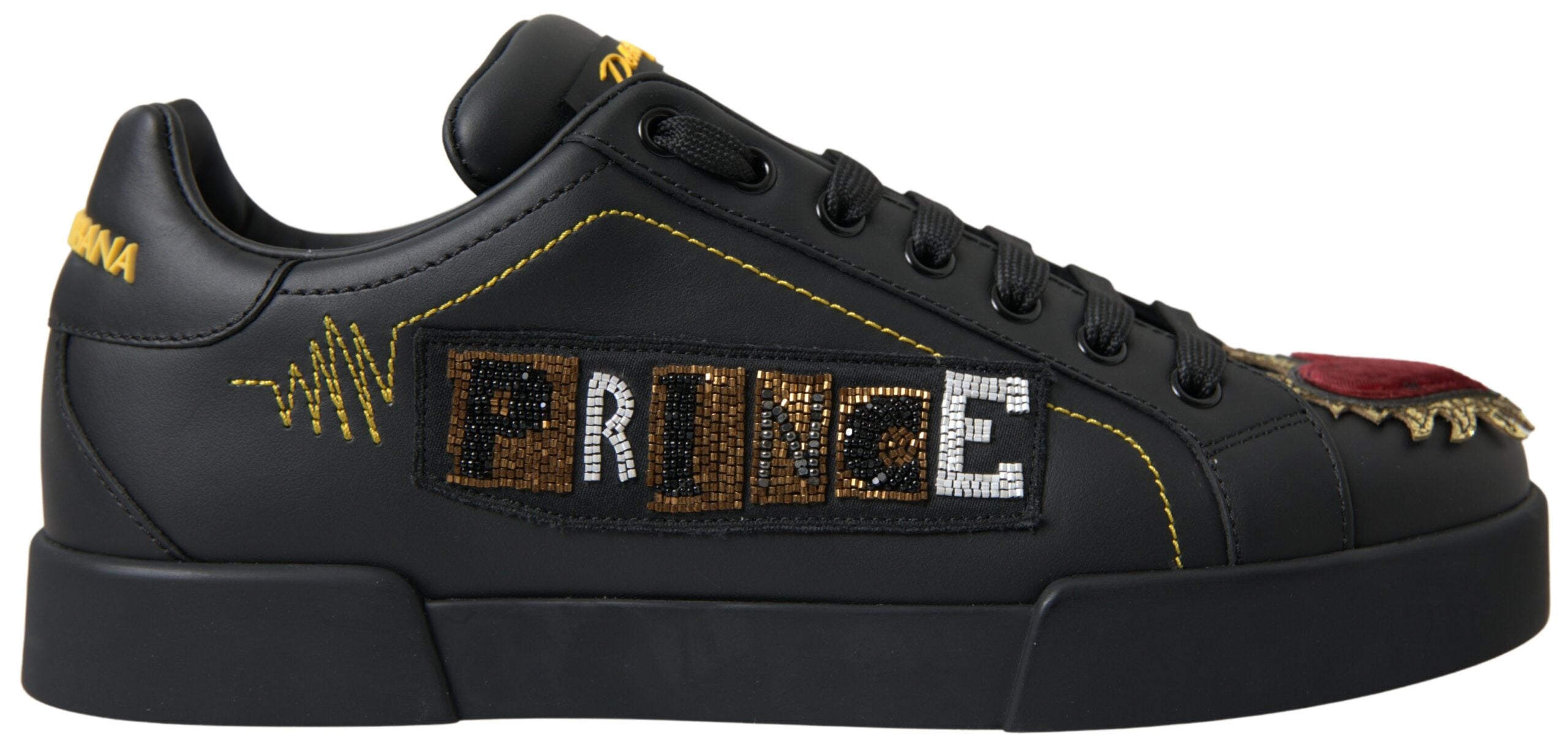 Dolce & Gabbana Black Leather Portofino Prince Sneakers -   -  Dolce & Gabbana.