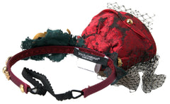 Dolce & Gabbana Red with multicolor Rose Silk Crystal Netted Logo Diadem Headband -   -  Dolce & Gabbana.