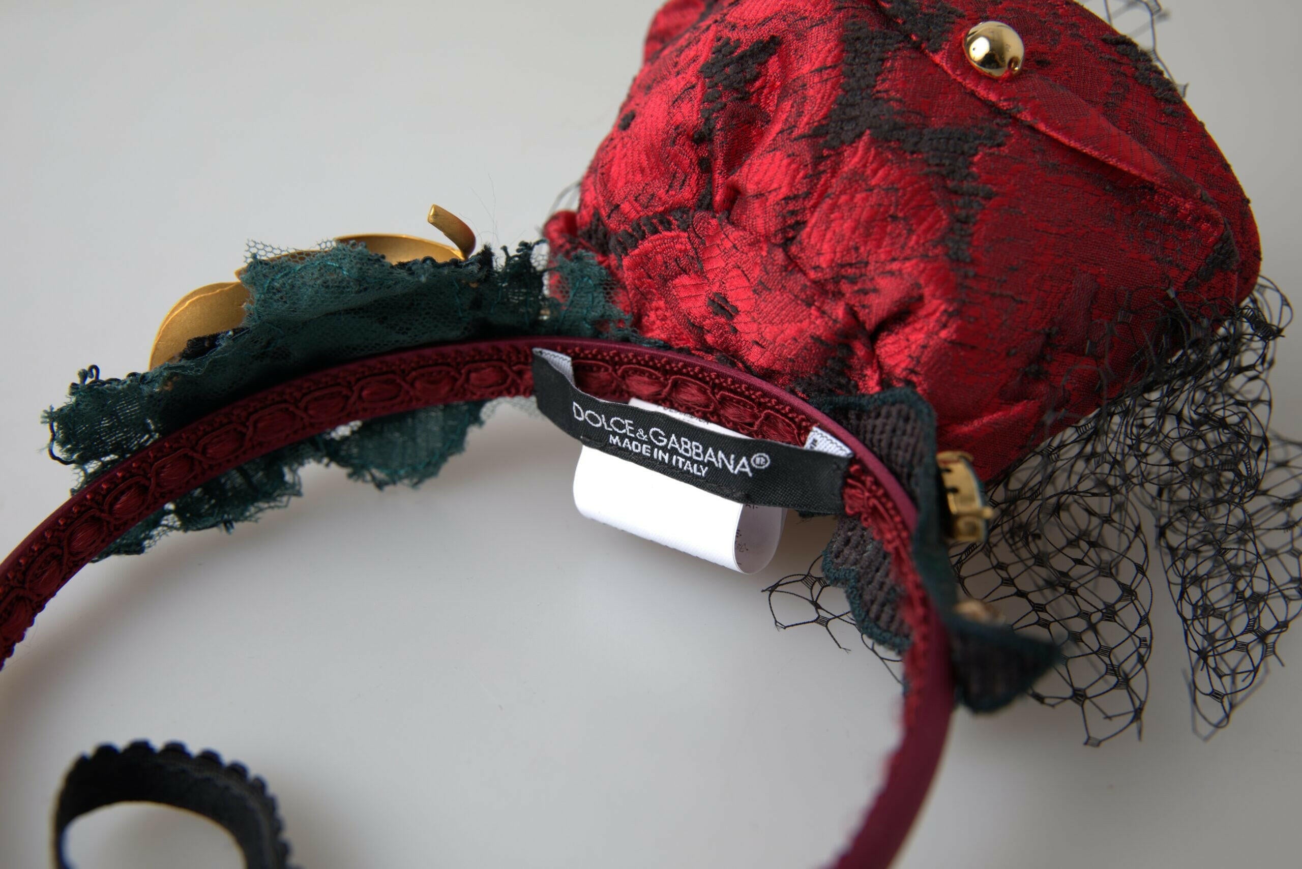 Dolce & Gabbana Red with multicolor Rose Silk Crystal Netted Logo Diadem Headband -   -  Dolce & Gabbana.