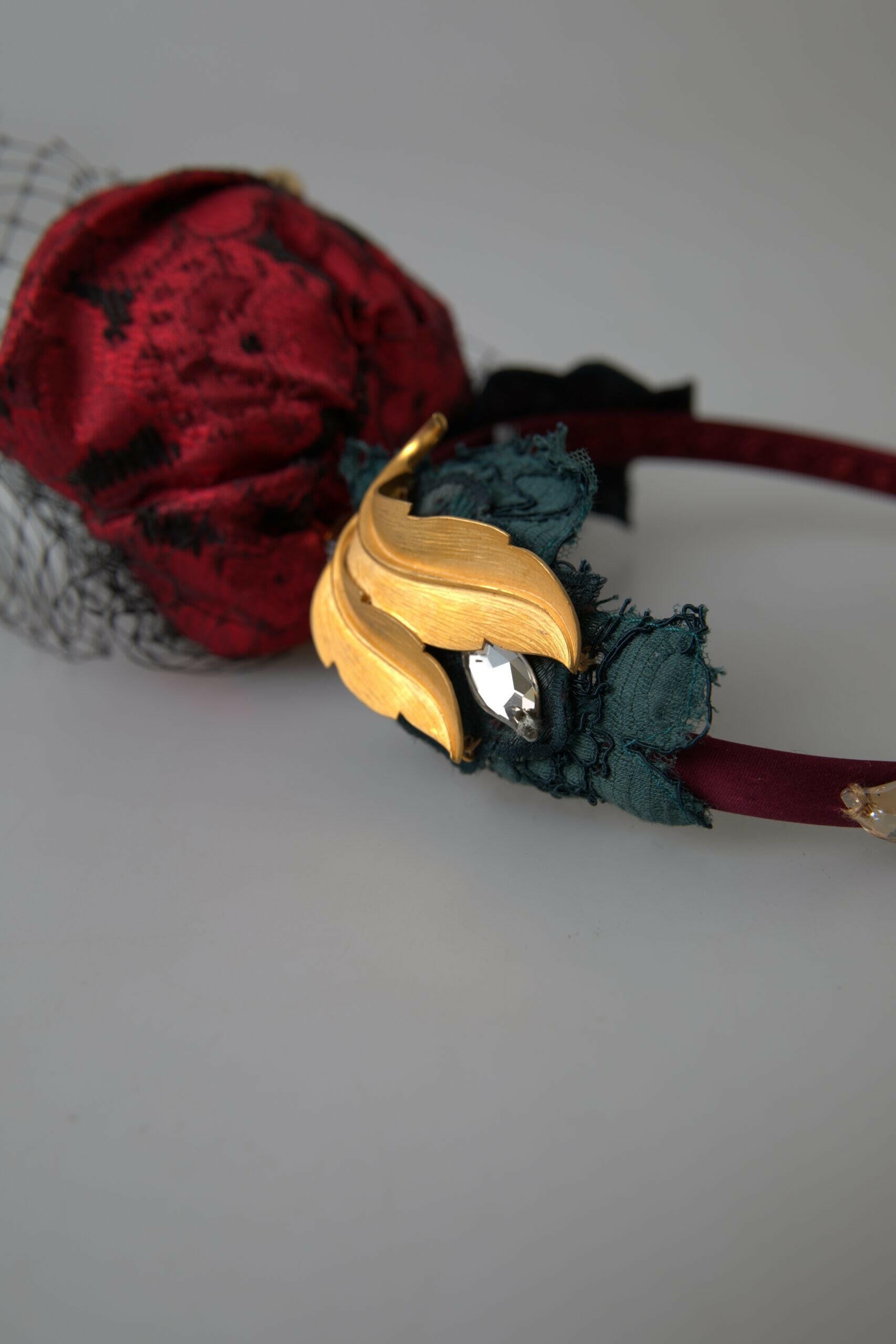 Dolce & Gabbana Red with multicolor Rose Silk Crystal Netted Logo Diadem Headband -   -  Dolce & Gabbana.