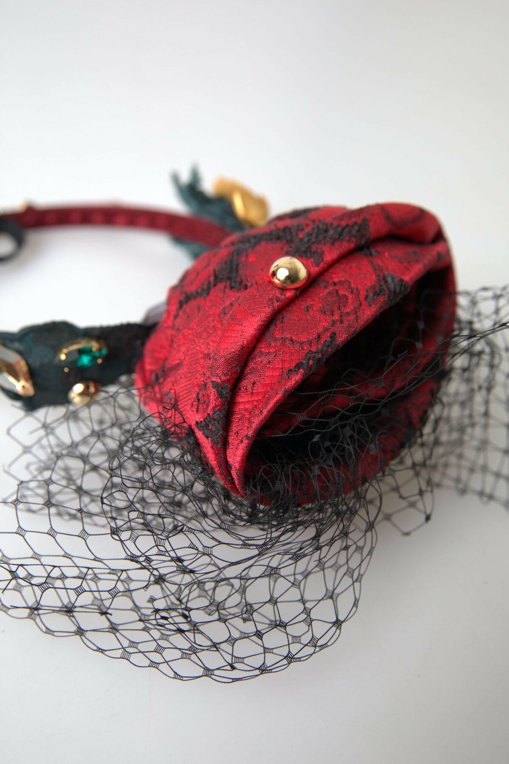 Dolce & Gabbana Red with multicolor Rose Silk Crystal Netted Logo Diadem Headband -   -  Dolce & Gabbana.