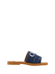 Chloé Sumptuous Cotton Woody Slide Sandals in Denim Blue -   -  Chloé.