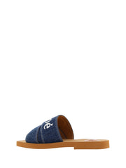 Chloé Sumptuous Cotton Woody Slide Sandals in Denim Blue -   -  Chloé.