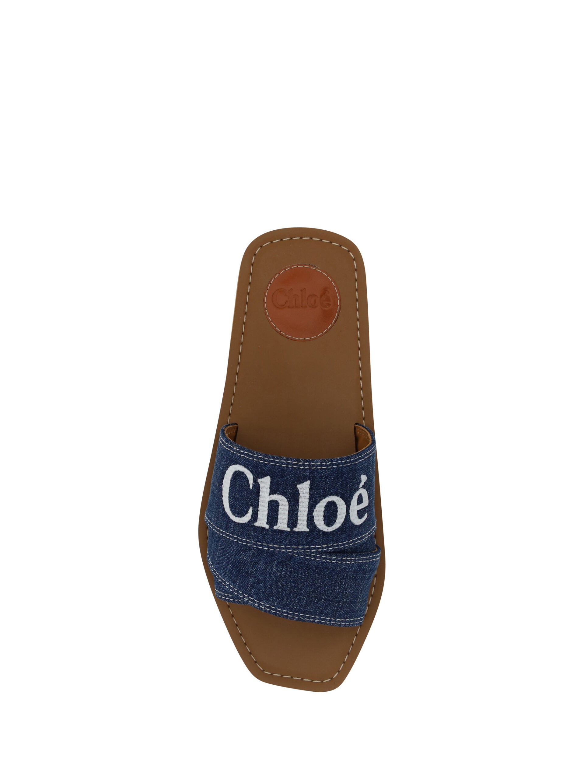 Chloé Sumptuous Cotton Woody Slide Sandals in Denim Blue -   -  Chloé.