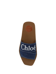 Chloé Sumptuous Cotton Woody Slide Sandals in Denim Blue -   -  Chloé.