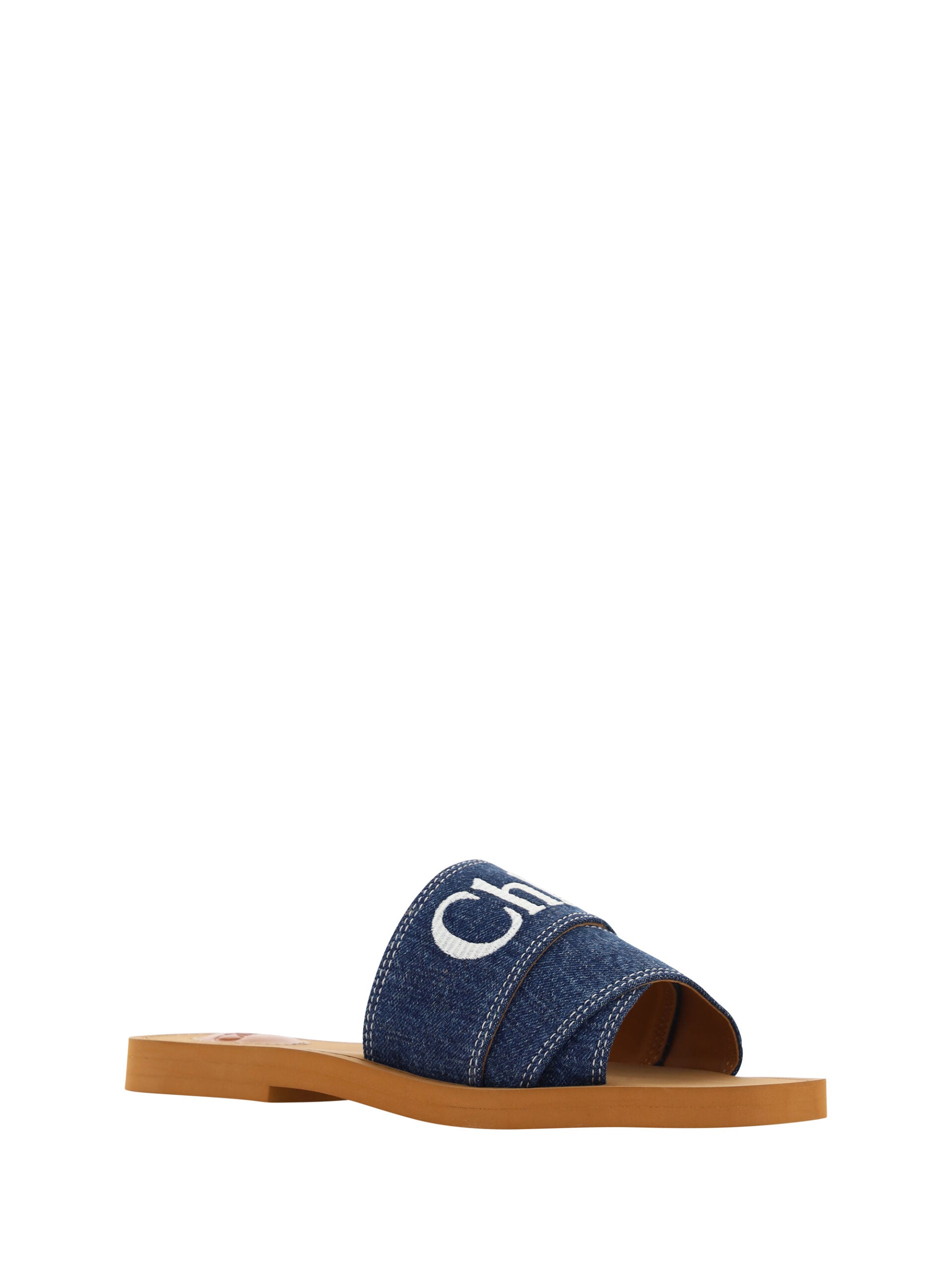 Chloé Sumptuous Cotton Woody Slide Sandals in Denim Blue -   -  Chloé.