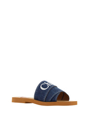 Chloé Sumptuous Cotton Woody Slide Sandals in Denim Blue -   -  Chloé.