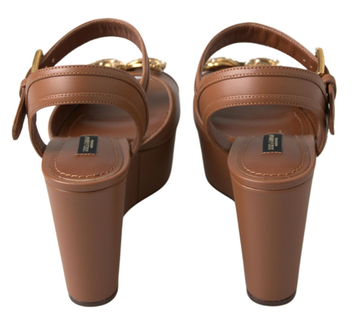 Dolce & Gabbana Brown Leather AMORE Wedges Sandals Shoes -   -  Dolce & Gabbana.