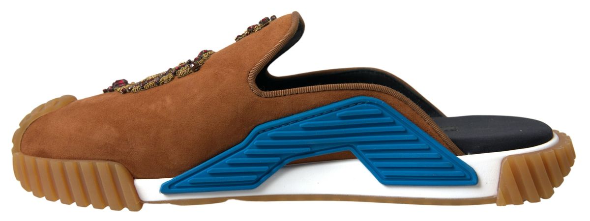 Dolce & Gabbana Brown Suede Crown Logo NS1 Slides Sandals -   -  Dolce & Gabbana.
