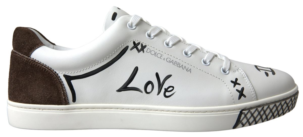 Dolce & Gabbana White Leather Brown LOVE Casual Sneakers -   -  Dolce & Gabbana.