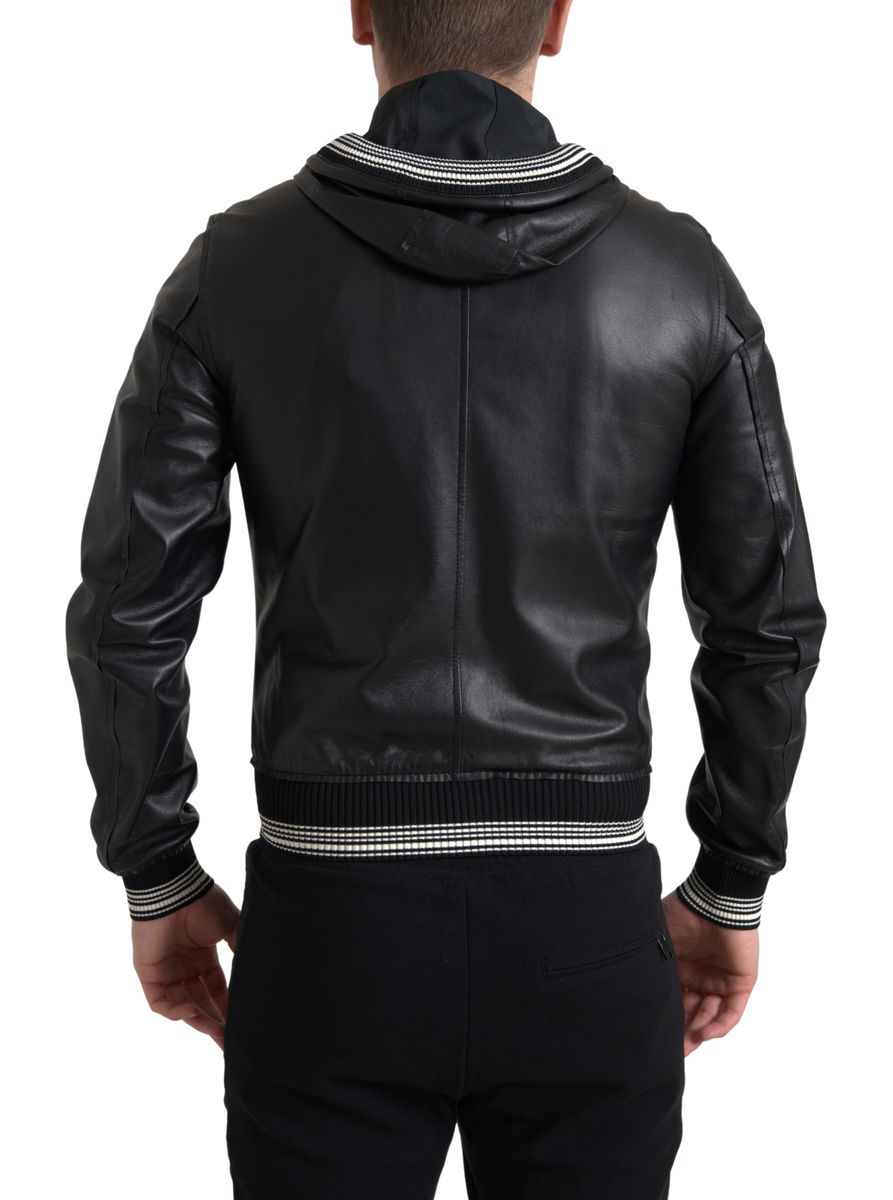 Dolce & Gabbana Black Leather Full Zip Hooded Men Jacket -   -  Dolce & Gabbana.