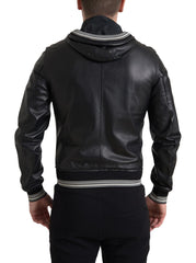 Dolce & Gabbana Black Leather Full Zip Hooded Men Jacket -   -  Dolce & Gabbana.