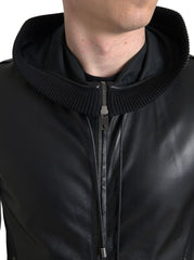Dolce & Gabbana Black Leather Full Zip Hooded Men Jacket -   -  Dolce & Gabbana.
