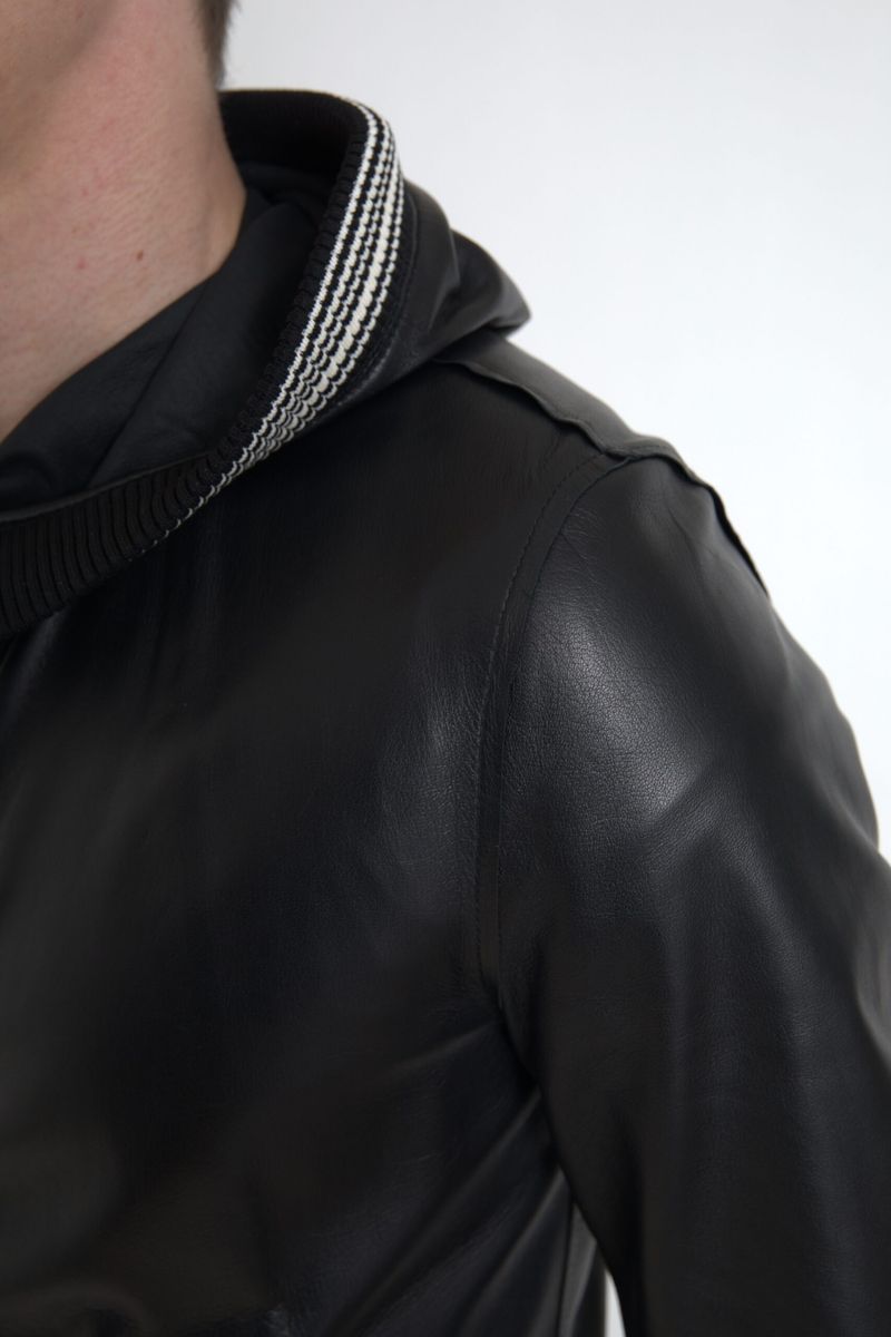 Dolce & Gabbana Black Leather Full Zip Hooded Men Jacket -   -  Dolce & Gabbana.