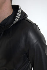 Dolce & Gabbana Black Leather Full Zip Hooded Men Jacket -   -  Dolce & Gabbana.