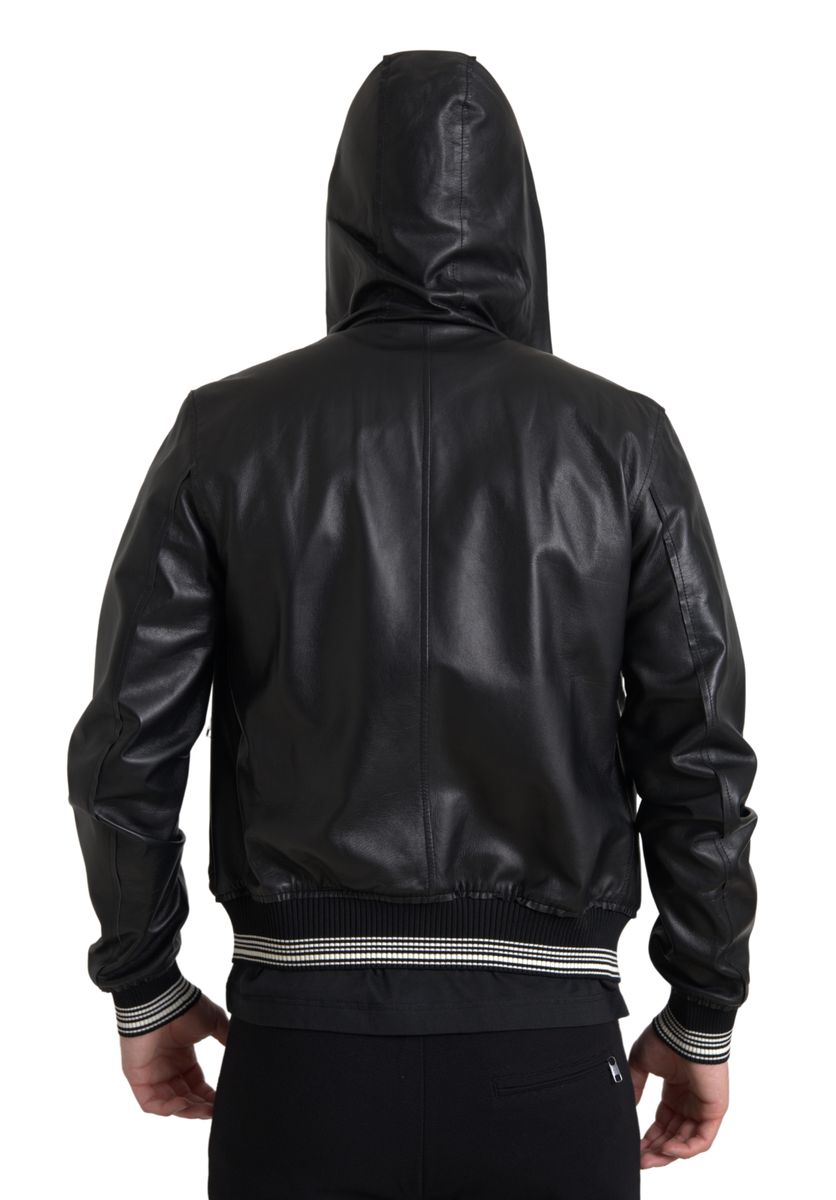 Dolce & Gabbana Black Leather Full Zip Hooded Men Jacket -   -  Dolce & Gabbana.