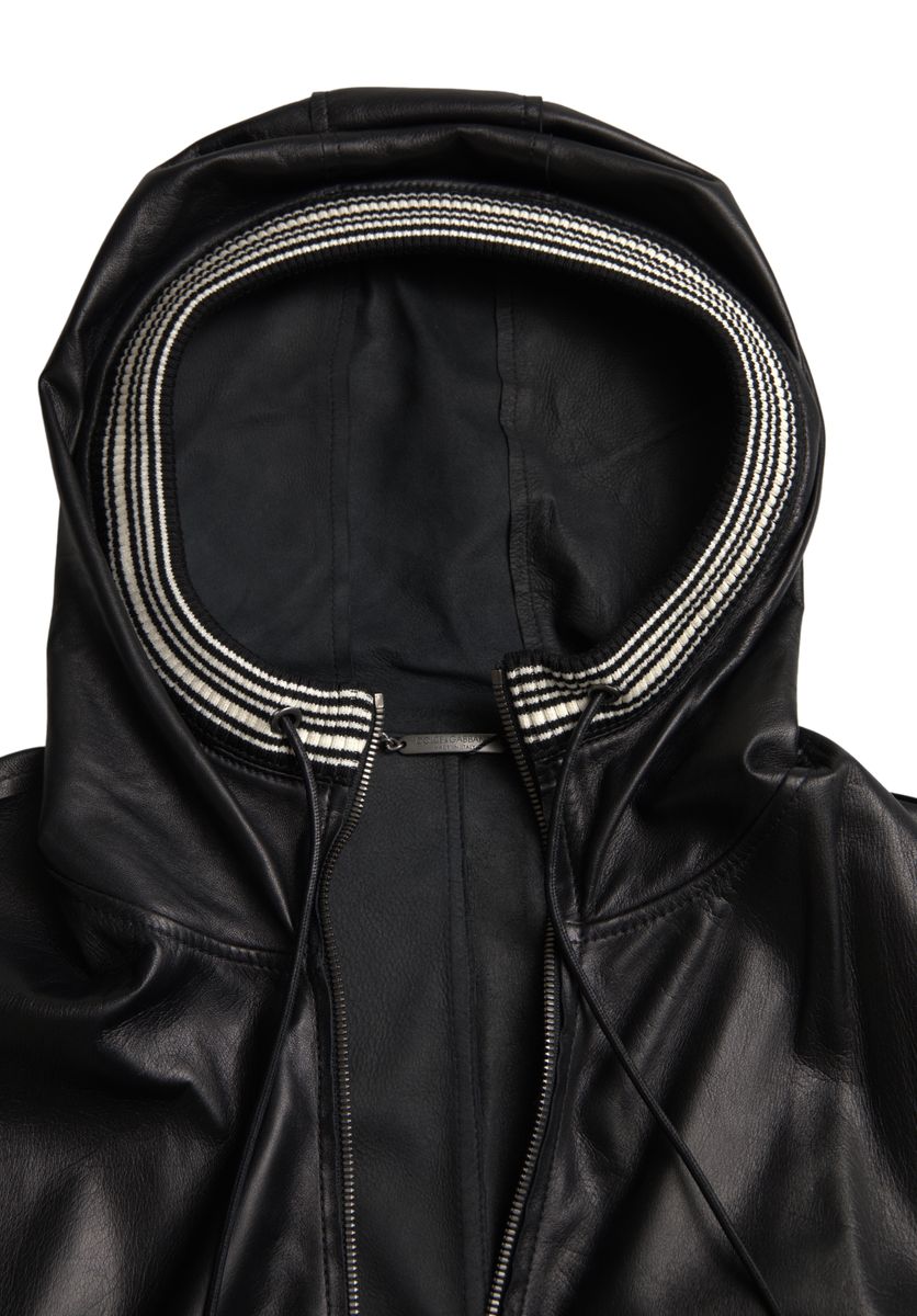 Dolce & Gabbana Black Leather Full Zip Hooded Men Jacket -   -  Dolce & Gabbana.