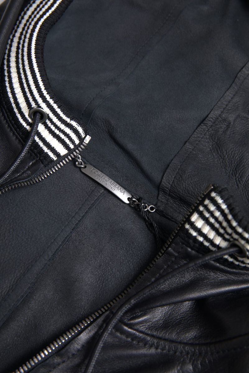 Dolce & Gabbana Black Leather Full Zip Hooded Men Jacket -   -  Dolce & Gabbana.