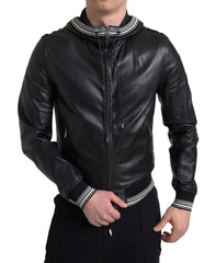 Dolce & Gabbana Black Leather Full Zip Hooded Men Jacket -   -  Dolce & Gabbana.